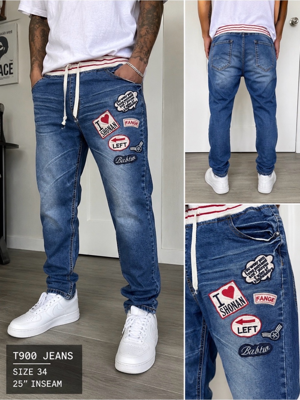 Men's Blue Patch-Detail Jeans -